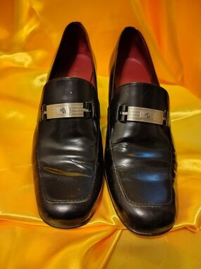 Ralph Lauren Black Leather Slip-On Loafers with Silver Bit